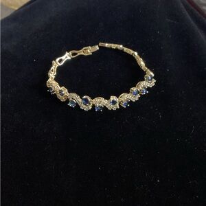 18K Yellow Gold Plated Blue and White Cubic Zirconia Bracelet